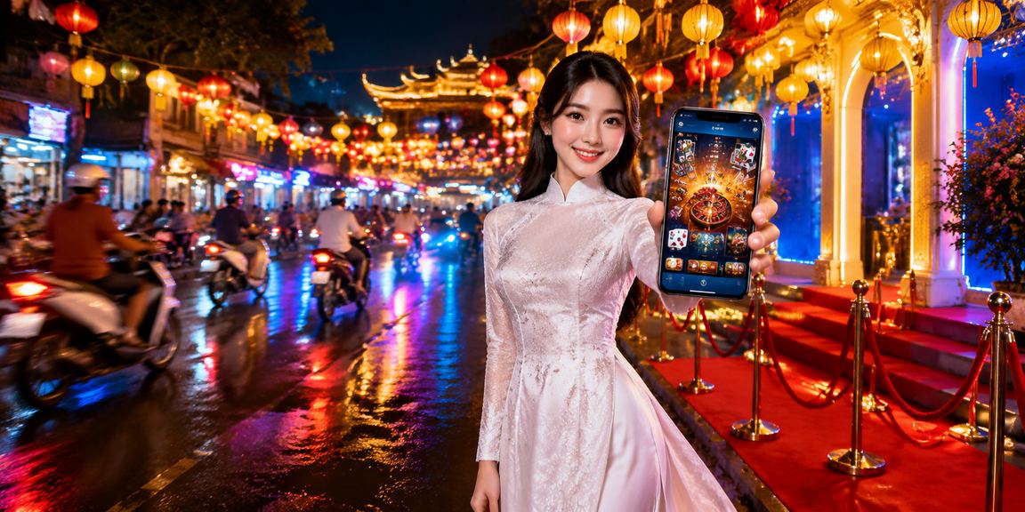 Người dùng Huế mặc áo dài thực hiện giao dịch tài chính trên xsmb30